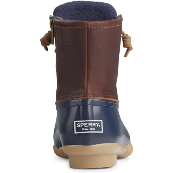 Women's Tan Navy Blue Leather Saltwater Emboss‎ Wool Winter Snow Cold Boots - Picture 5 of 6